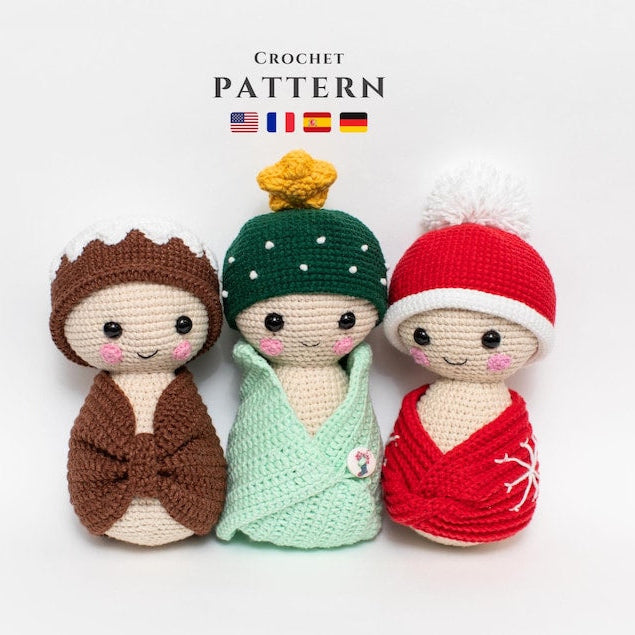 CROCHET PATTERN: Set of 3 Christmas Baby Amigurumi